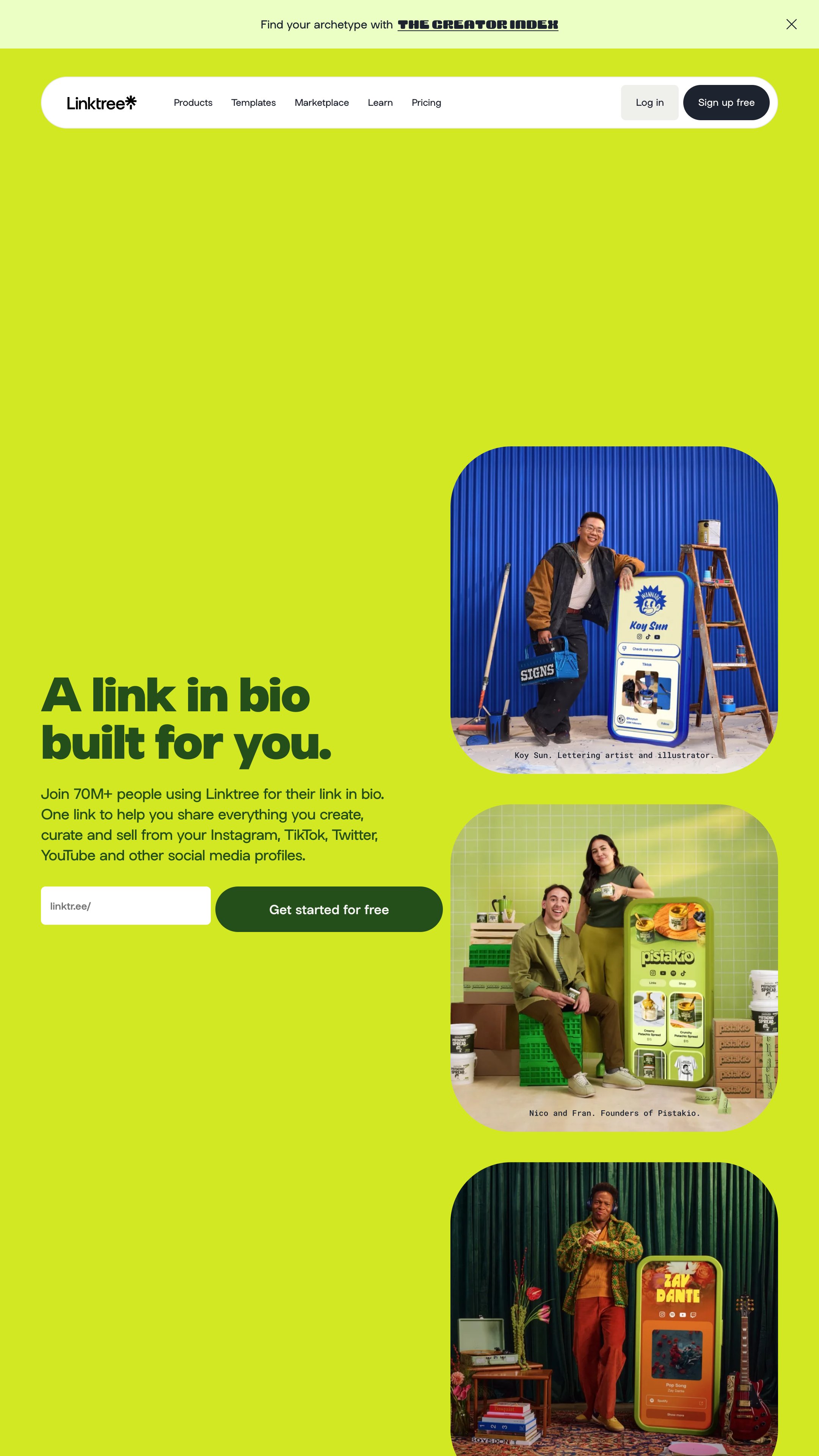 1. Linktree homepage
