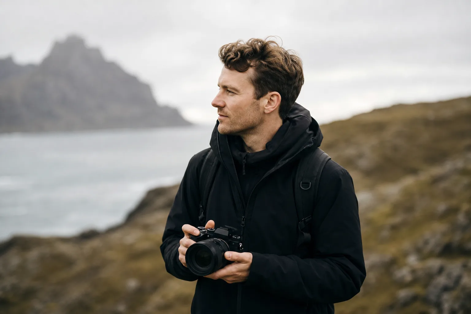 man in black jacket holding camera during daytime