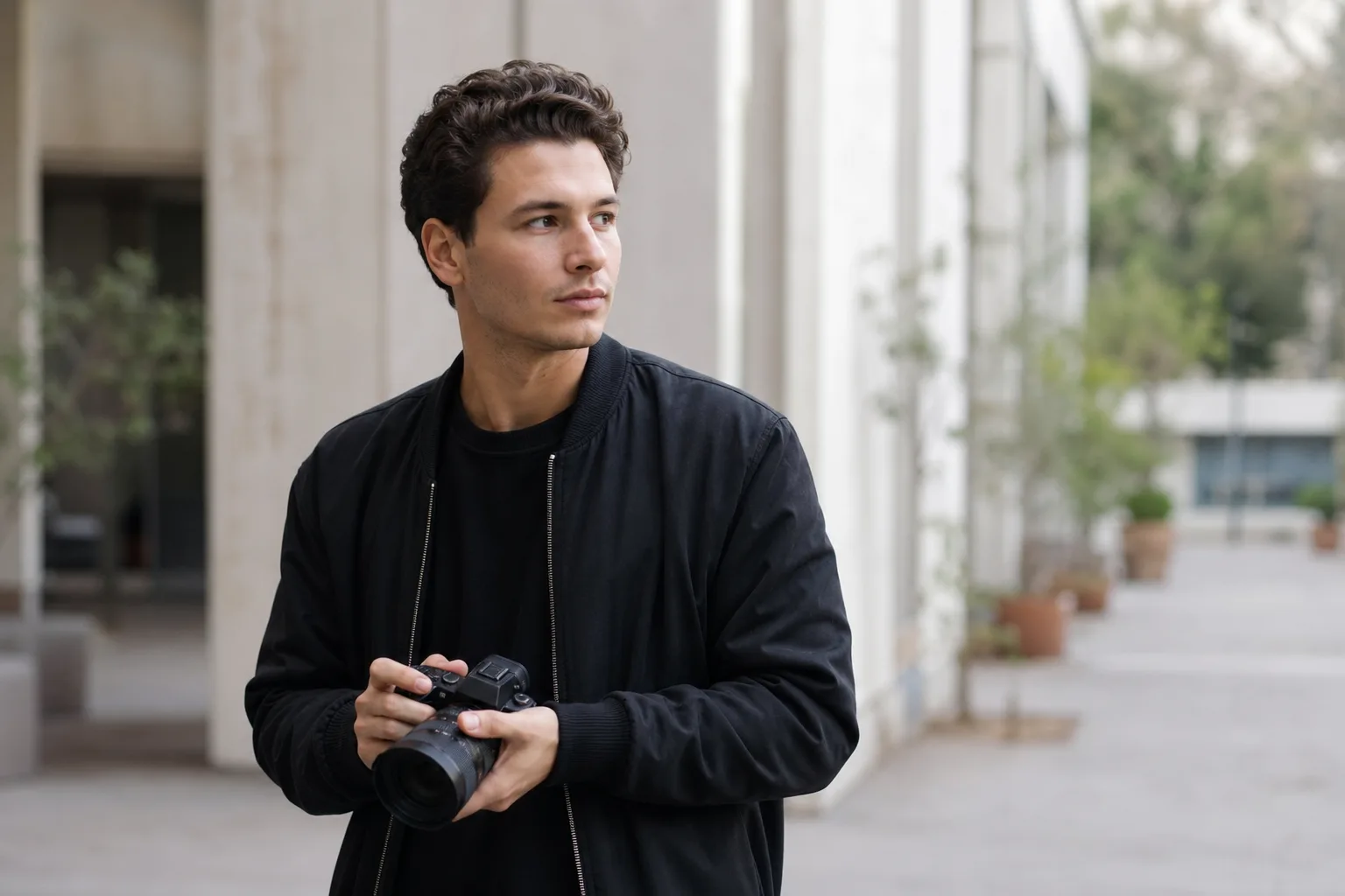 man in black jacket holding camera during daytime