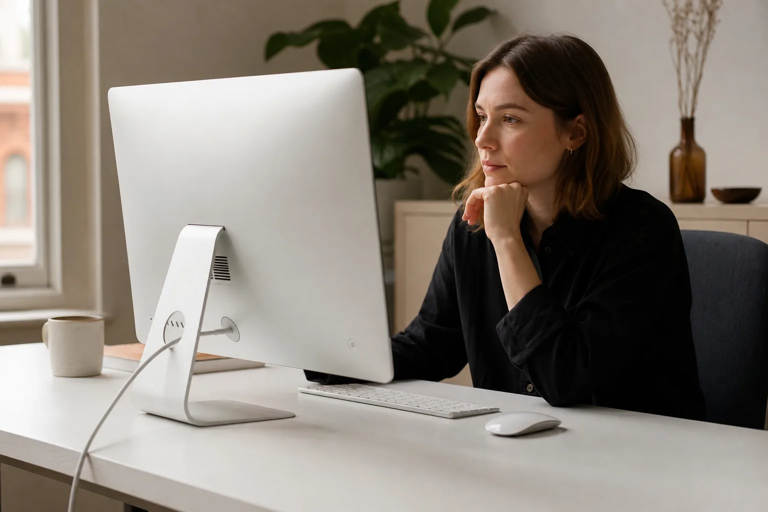 silver imac on white table