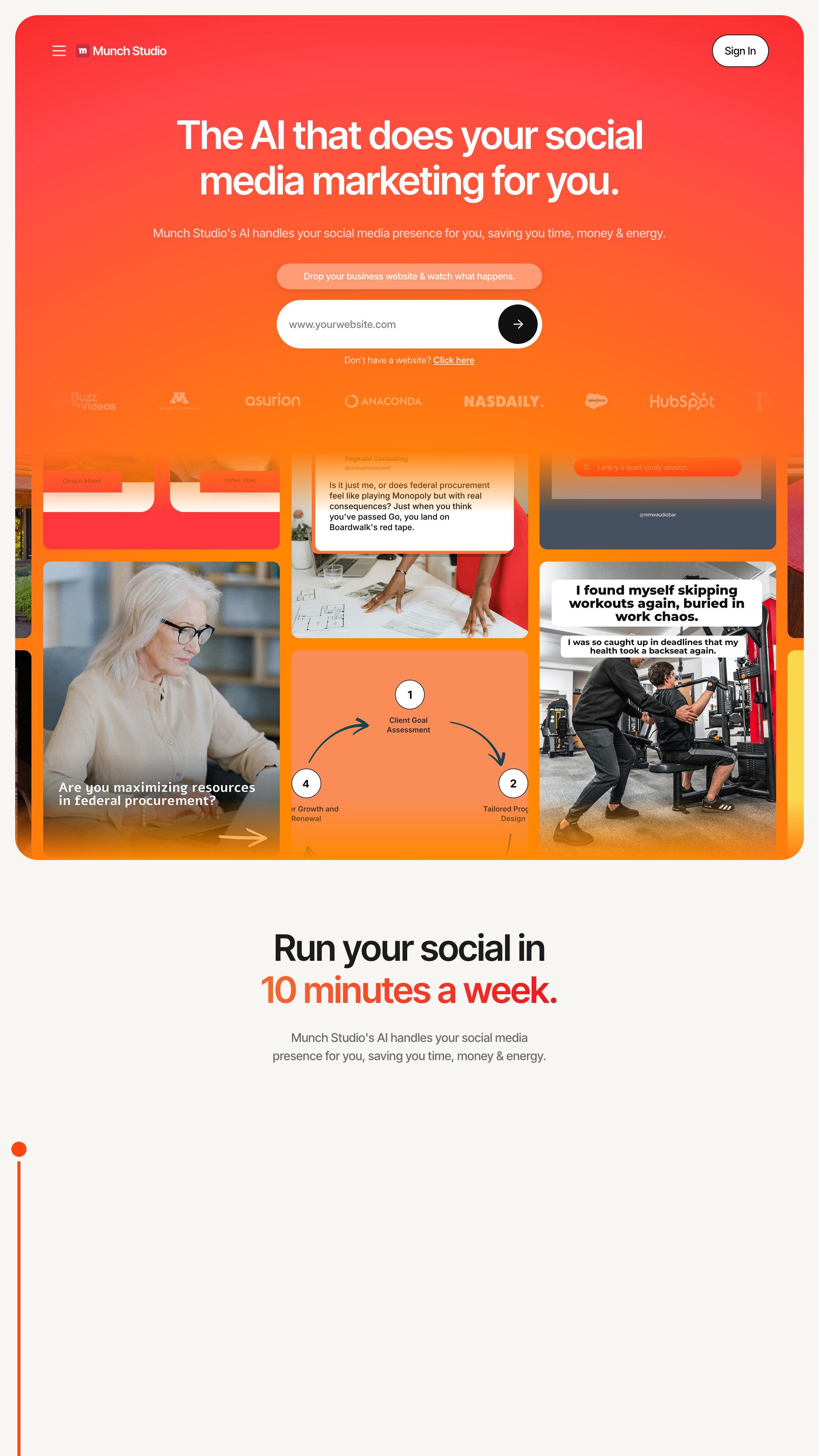 Screenshot of Munch's homepage