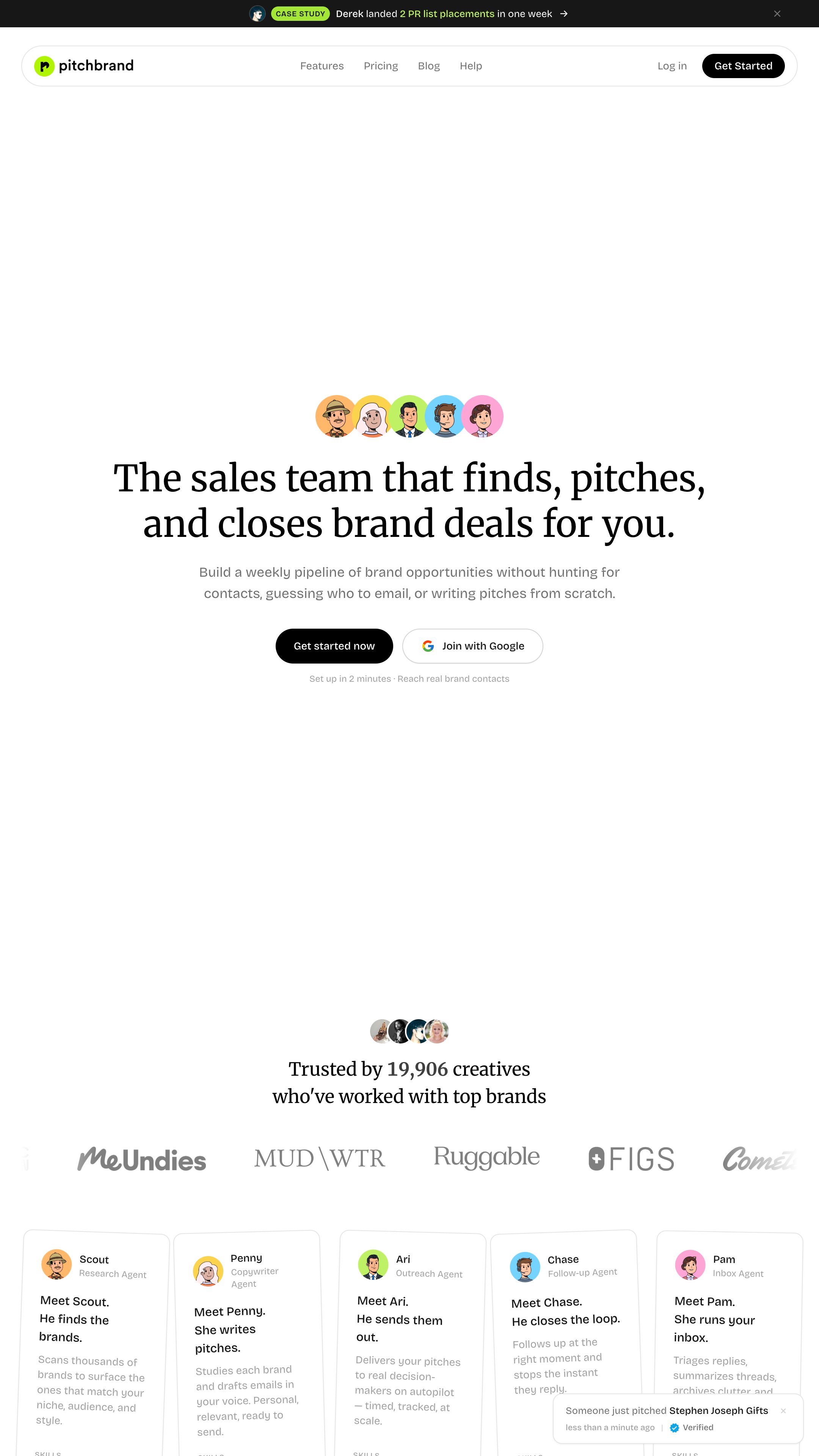 Screenshot of PitchBrand's homepage