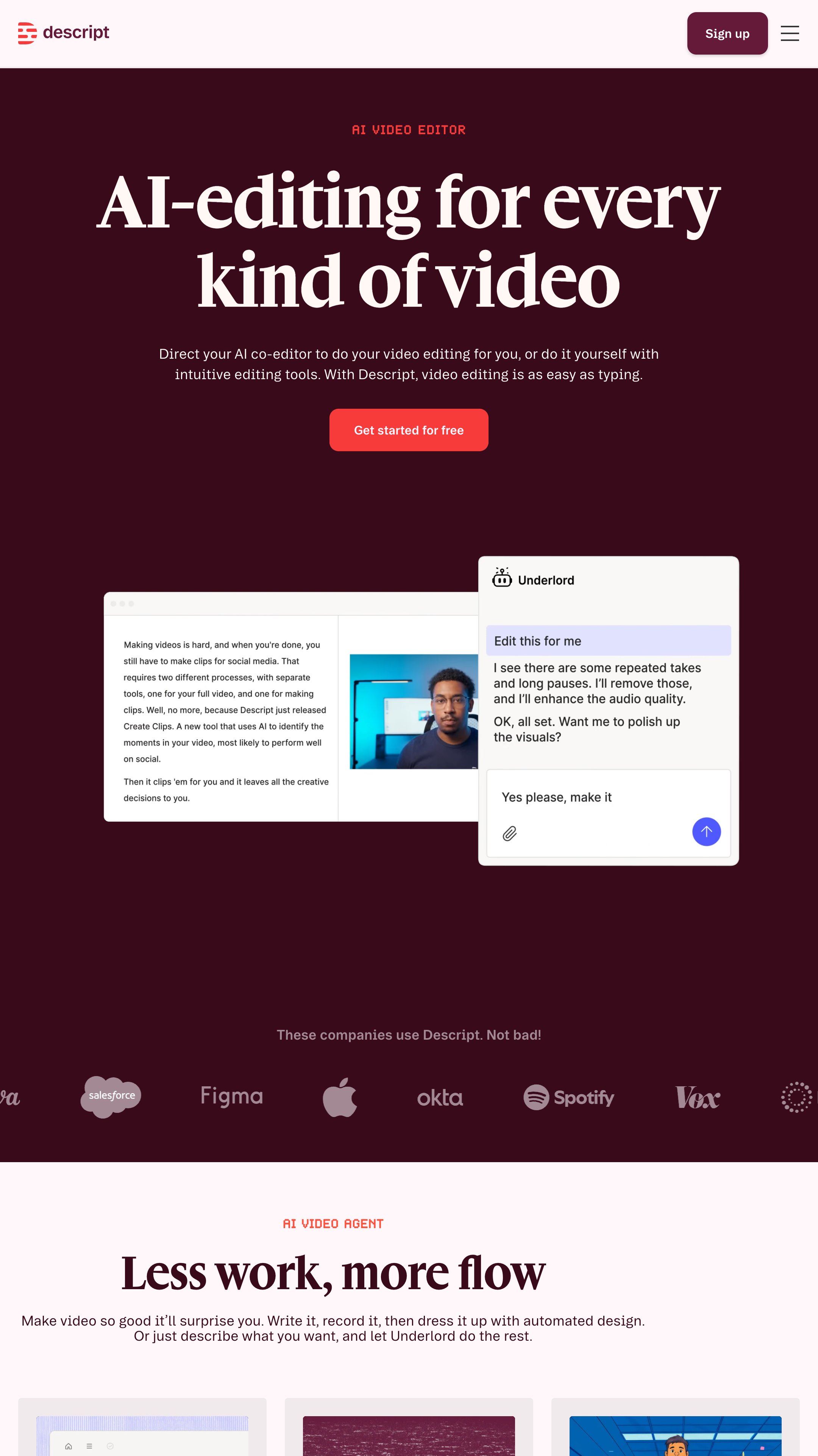 Screenshot of Descript's homepage