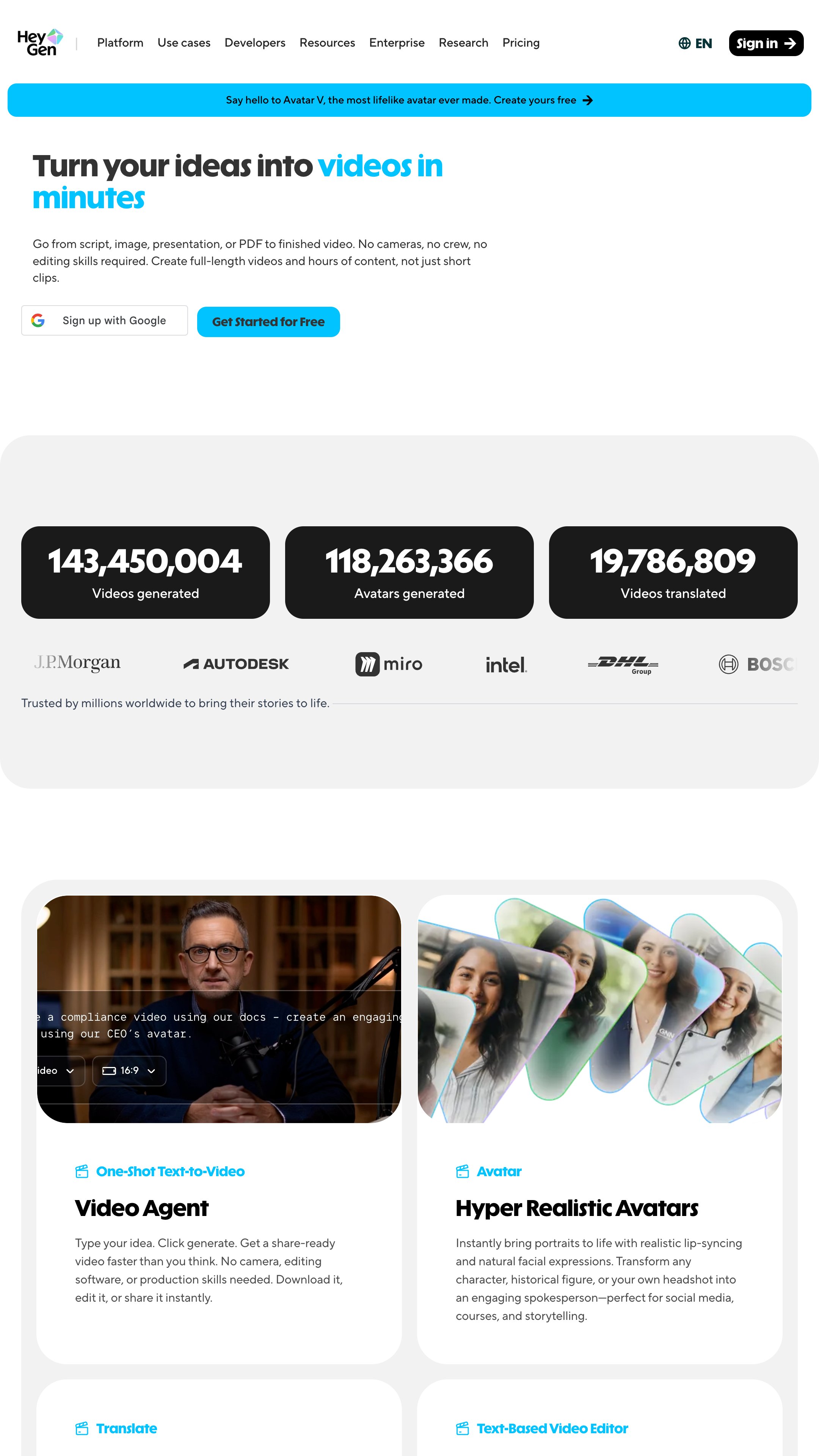 Screenshot of HeyGen AI Video Generator's homepage