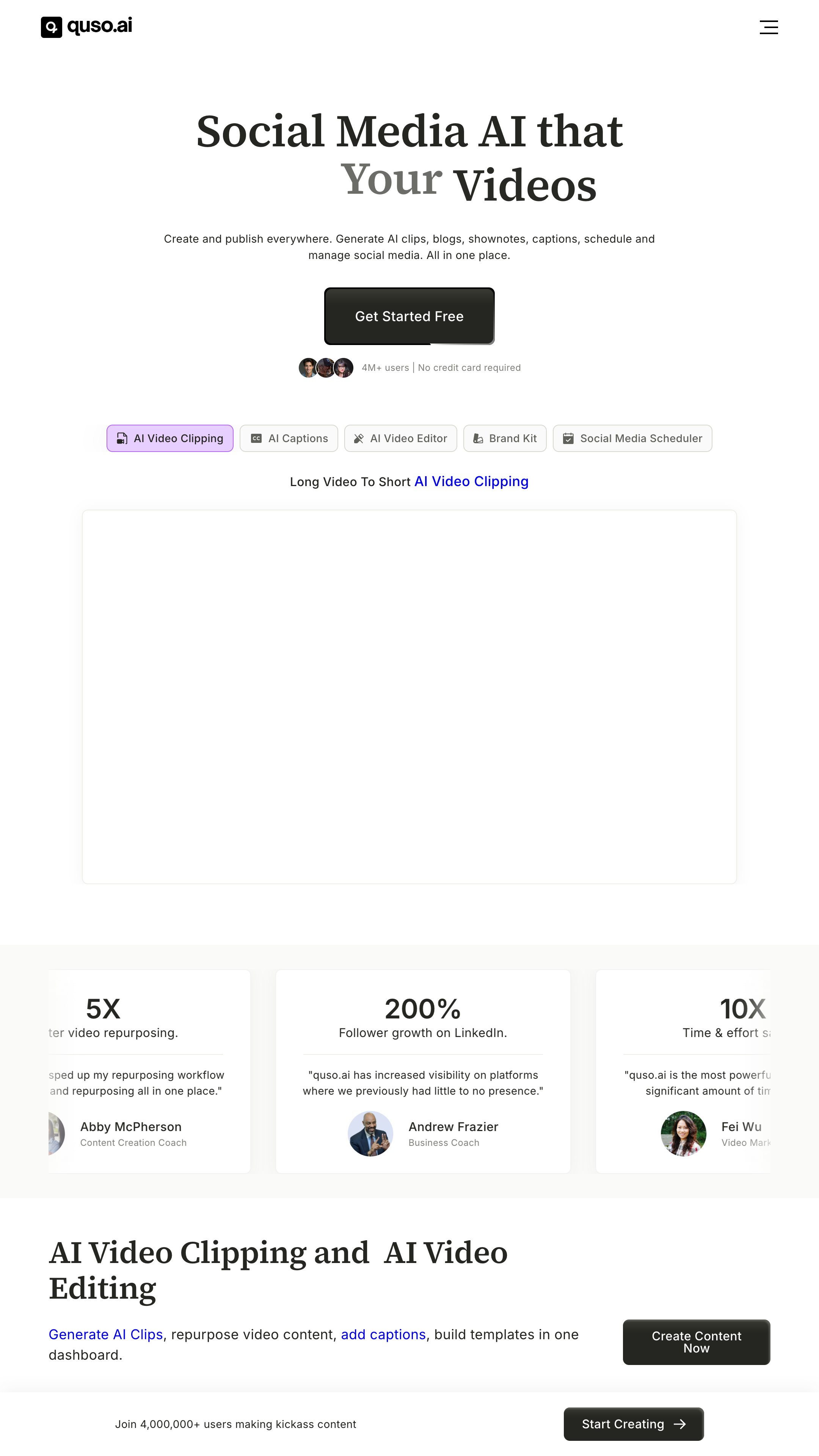 Screenshot of Quso (formerly vidyo.ai)'s homepage