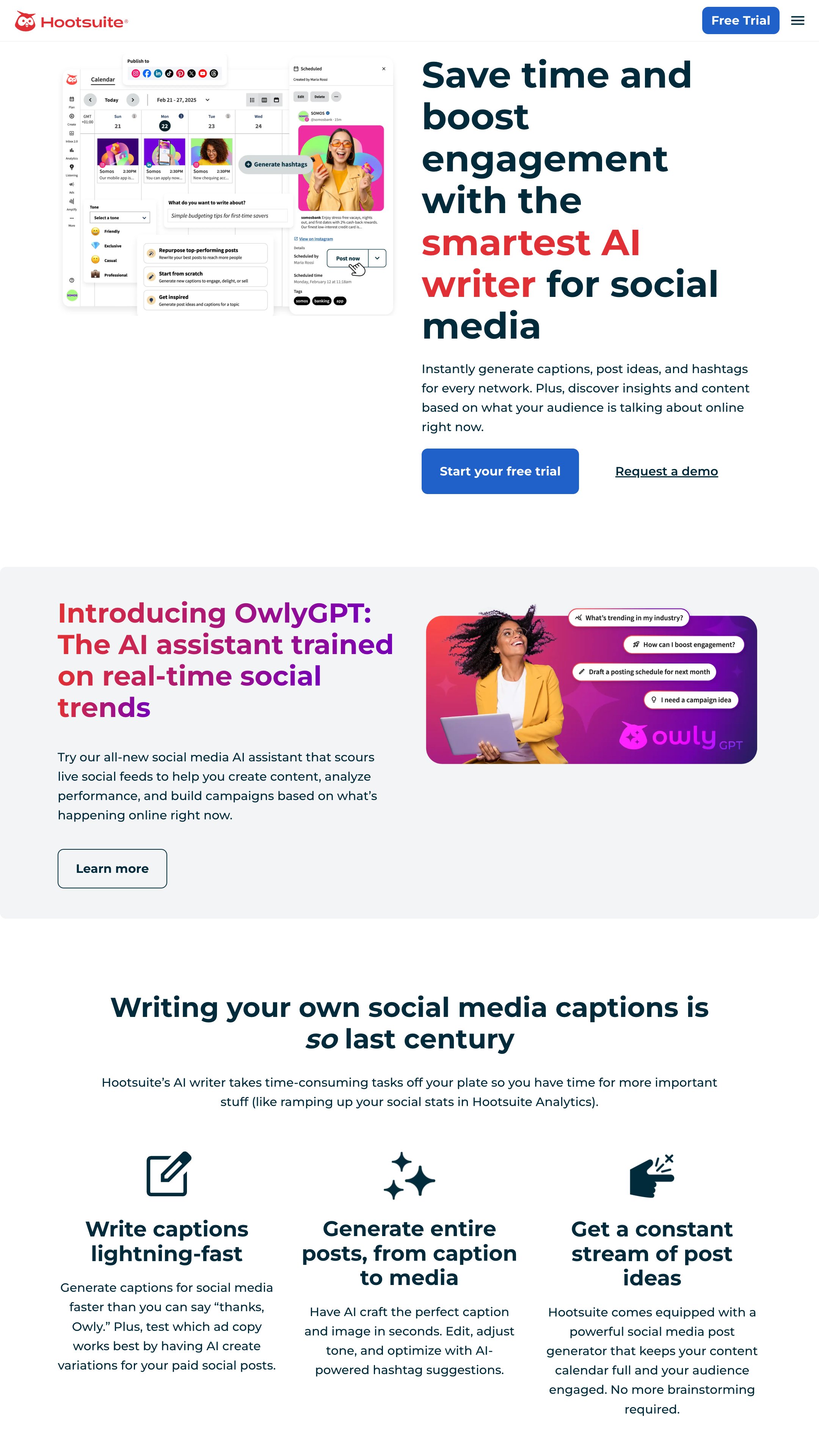 Screenshot of Hootsuite OwlyWriter AI's homepage