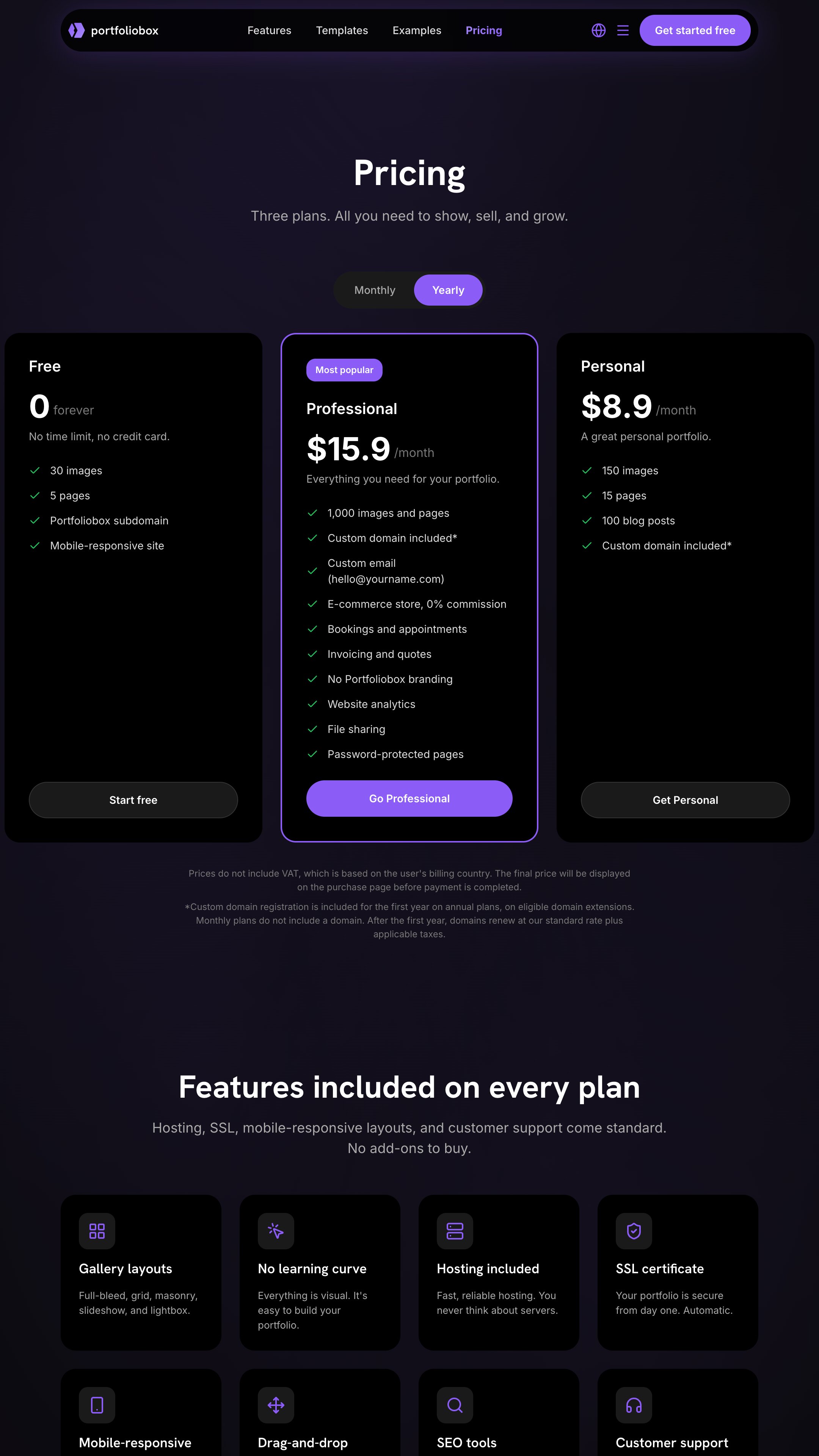 Screenshot of Portfoliobox Free's homepage