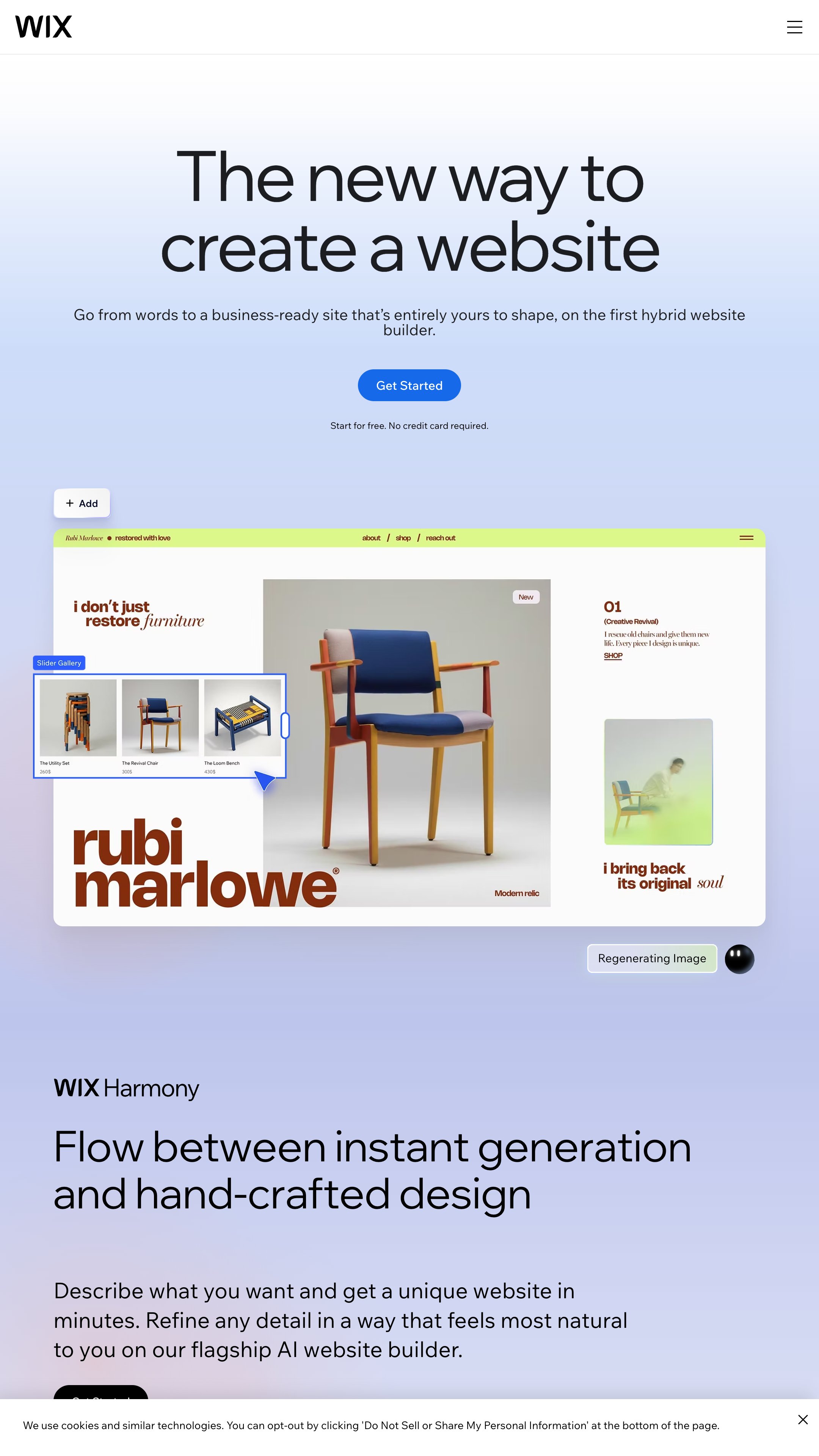 Screenshot of Wix Website Builder's homepage