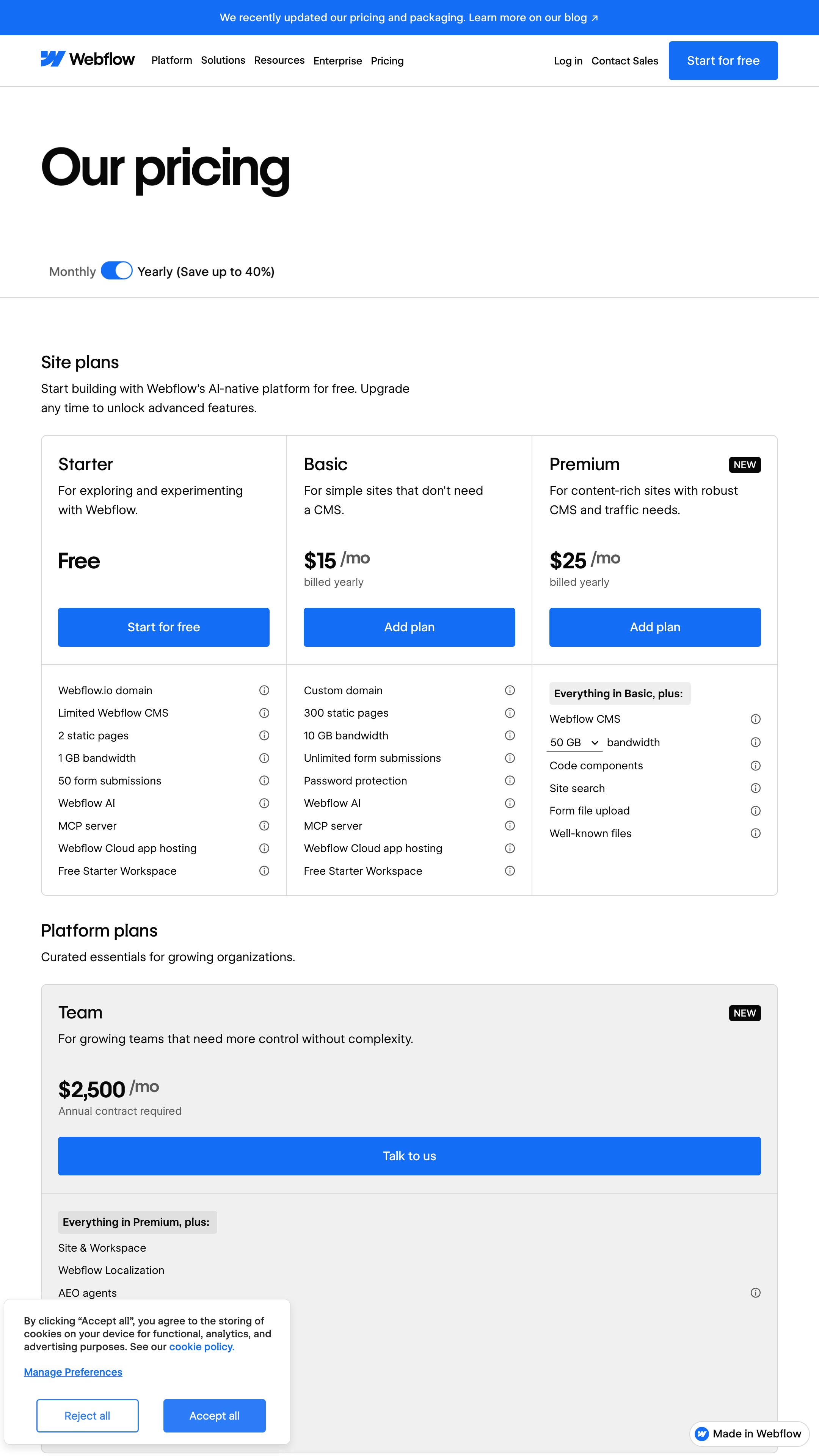 Screenshot of Webflow Starter's homepage