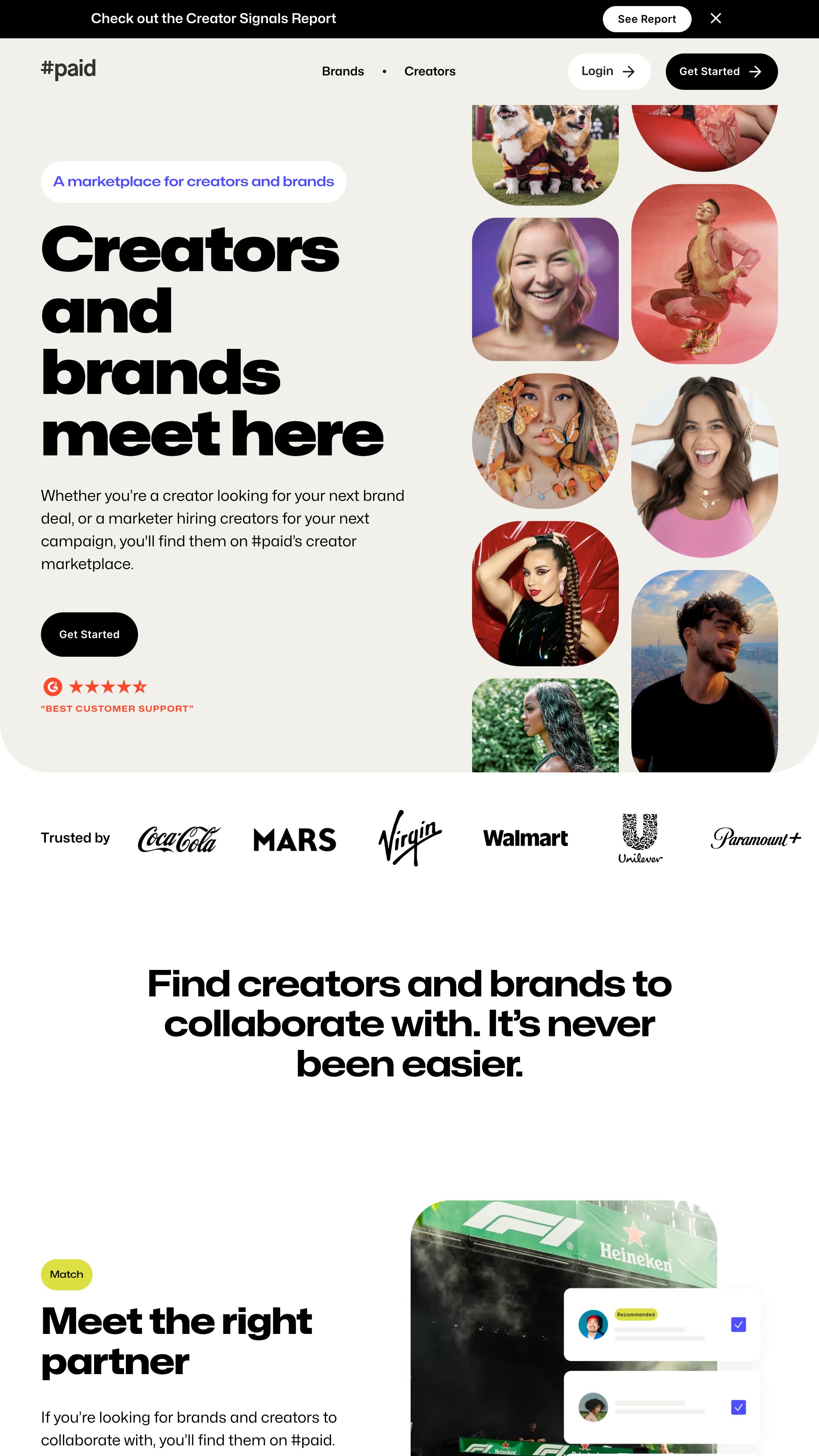 Screenshot of #paid Creator Marketplace's homepage