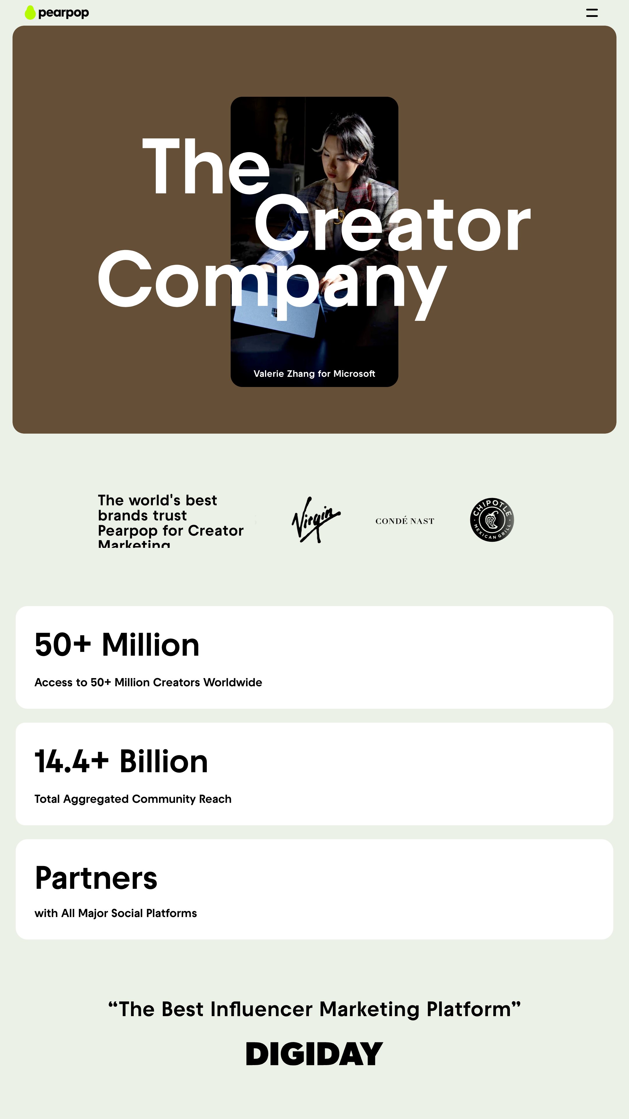 Screenshot of Pearpop's homepage
