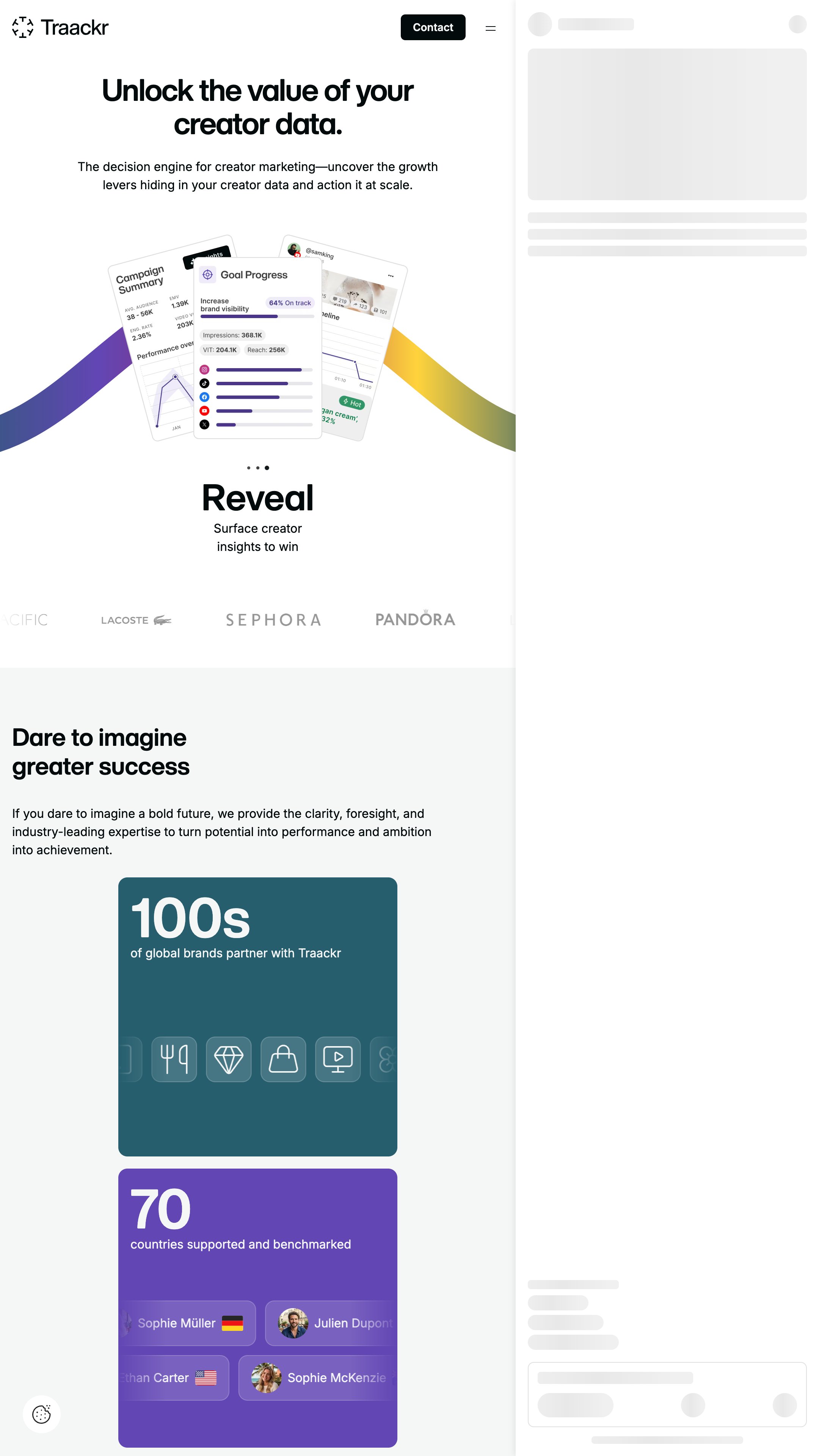 Screenshot of Traackr Platform's homepage