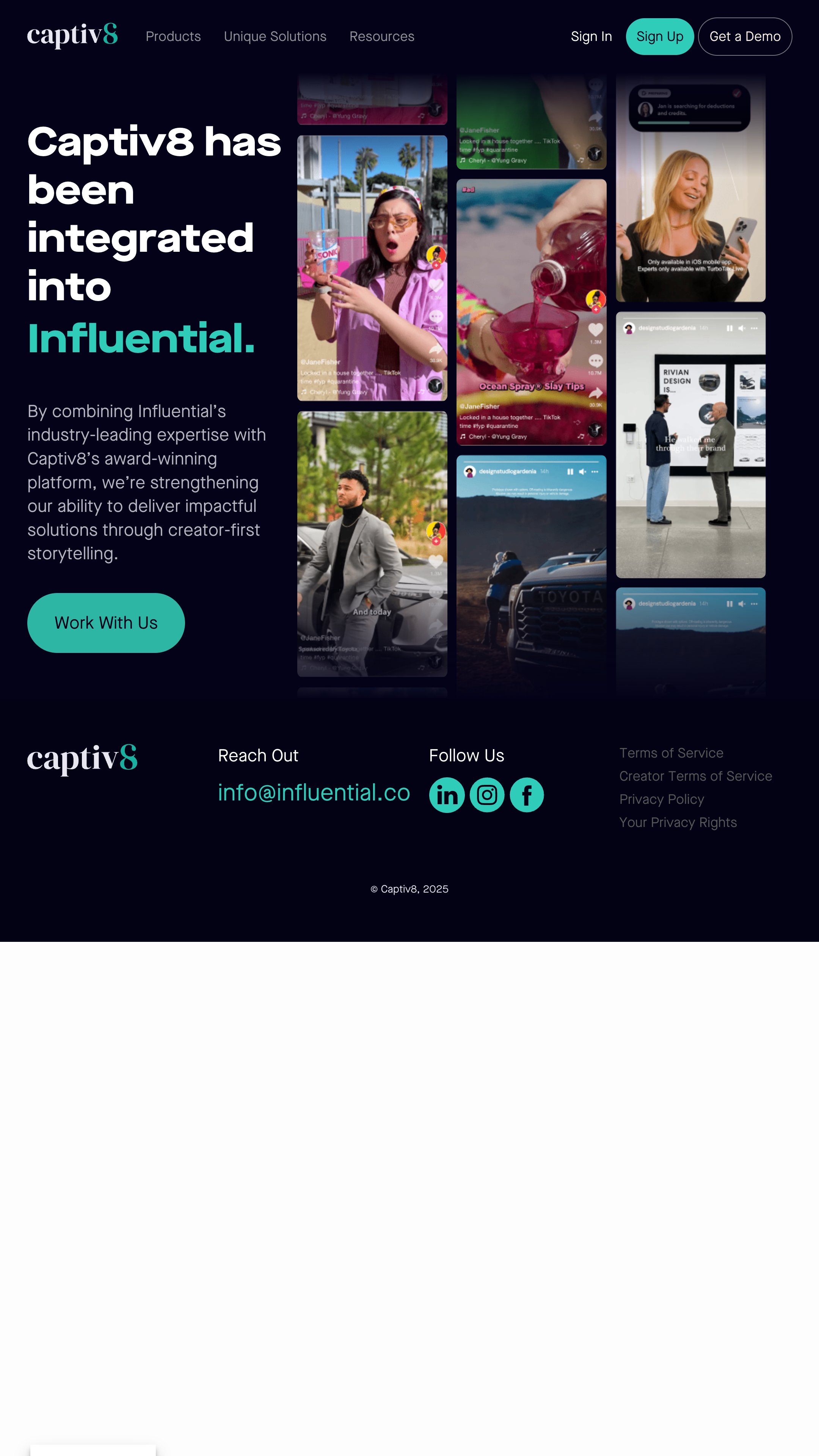 Screenshot of Captiv8 Platform's homepage
