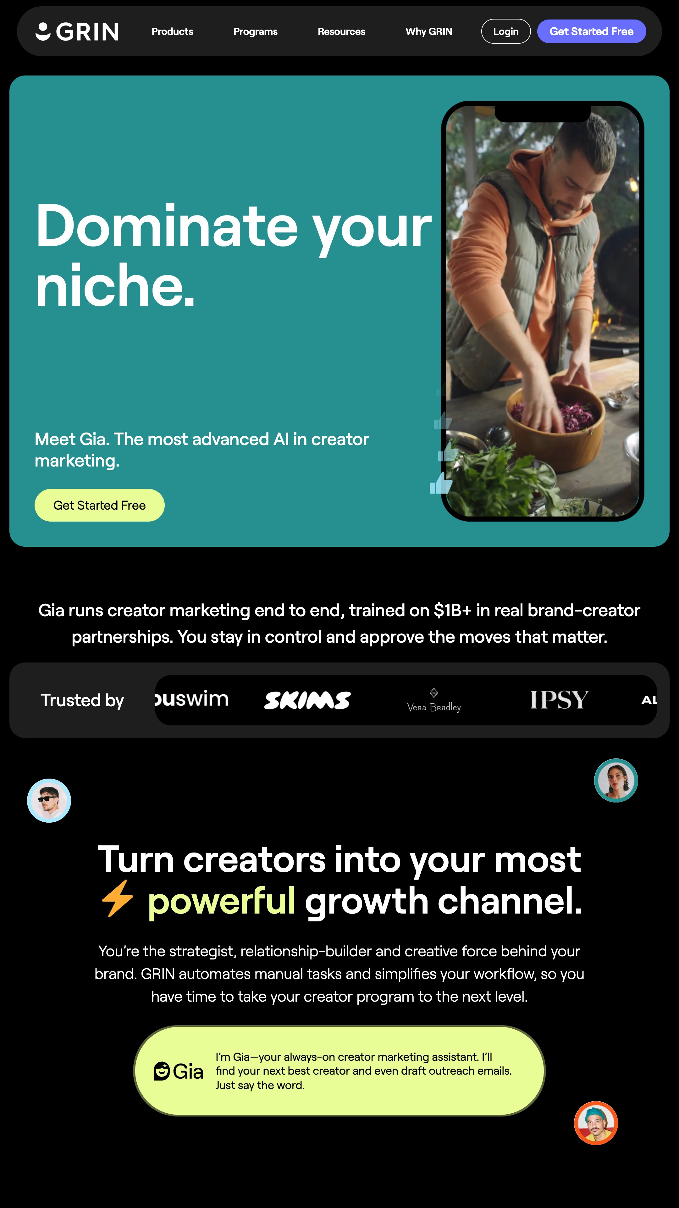 Screenshot of GRIN Platform's homepage