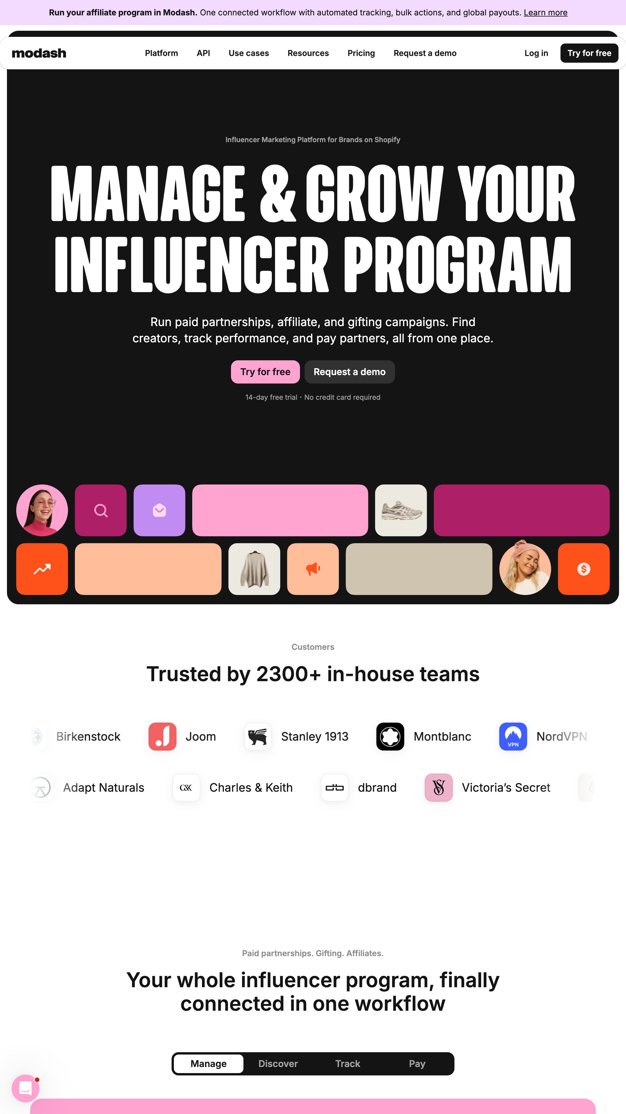 Screenshot of Modash Platform's homepage