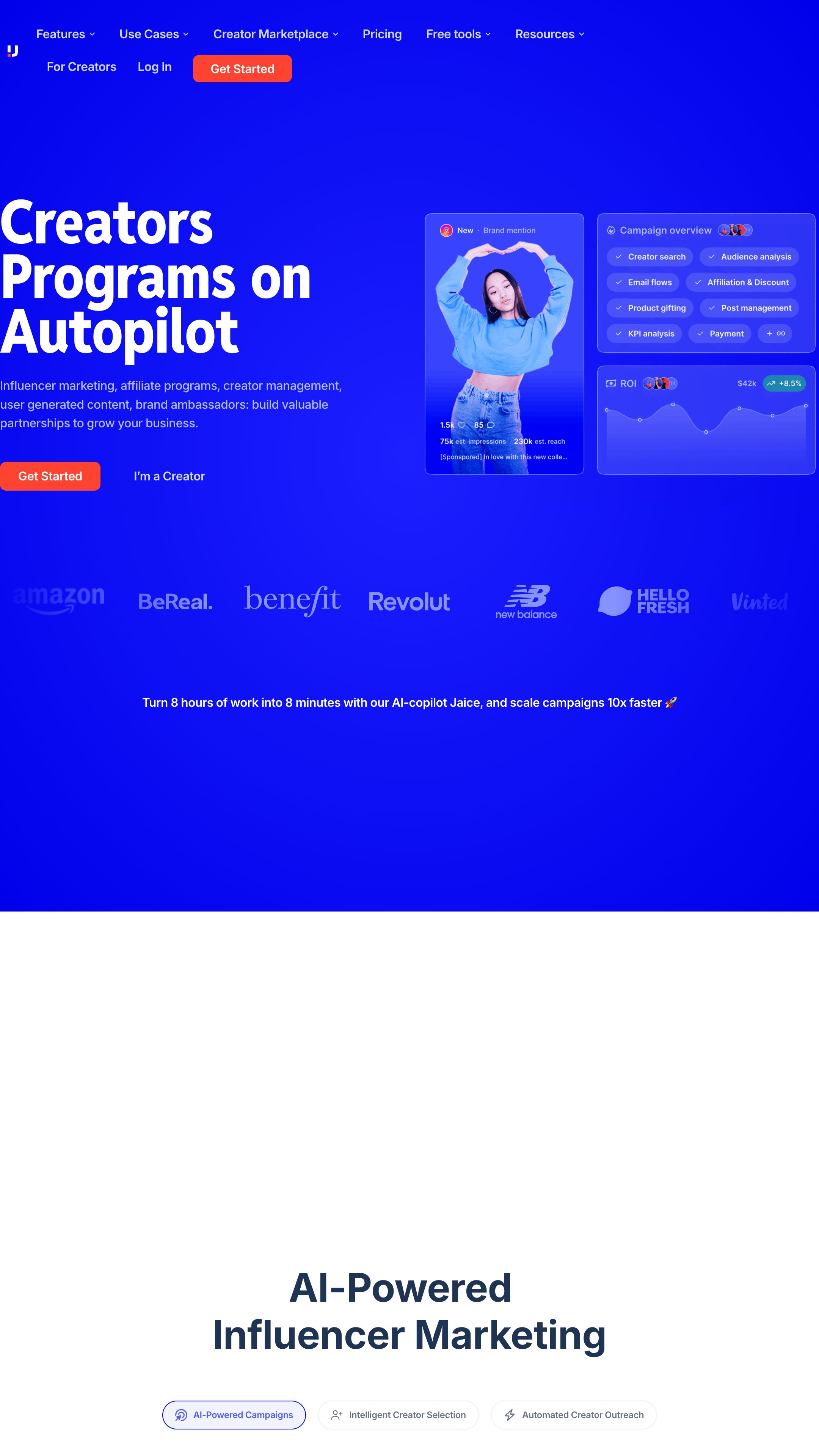 Screenshot of Upfluence Platform's homepage