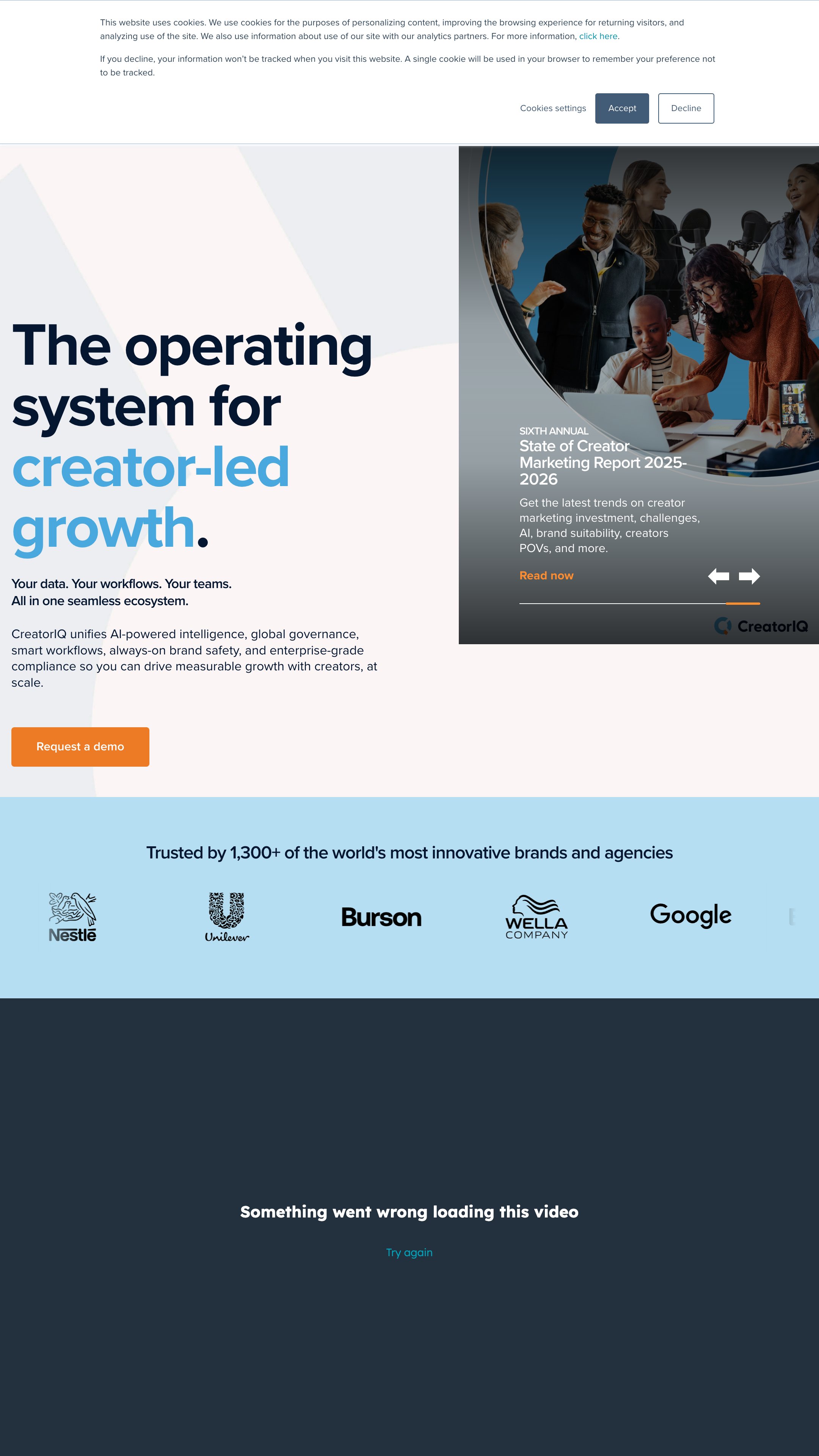 Screenshot of CreatorIQ Platform's homepage