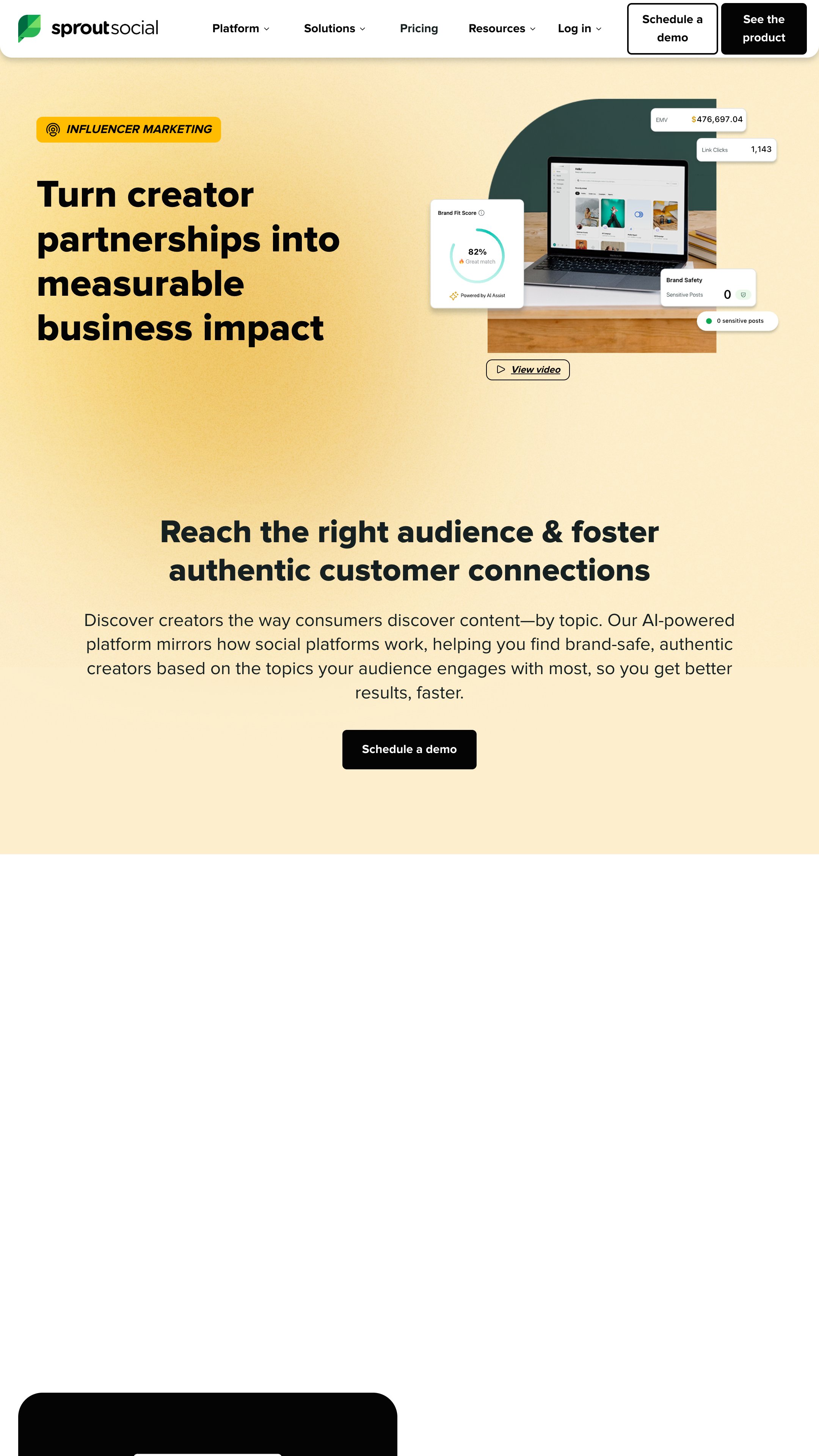 Screenshot of Sprout Social Influencer Marketing (formerly Tagger)'s homepage